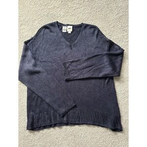 DKNY Sz L Navy Blue Knitted in USA Rayon Long vtg 90s Tunic Sweater Lux